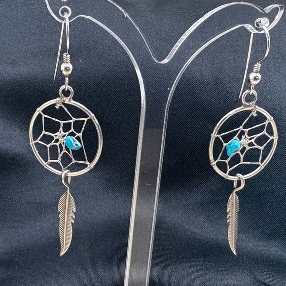 Navajo Native American Large Dreamcatcher Earrings - Picture 1 of 3